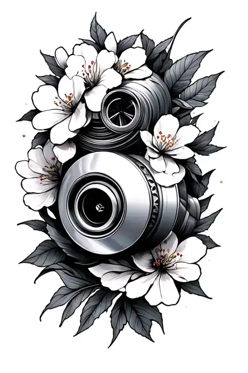 vehicle turbo, piston, cherry blossom tattoo design idea