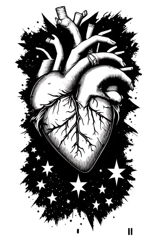 I won’t die for love / but ever since I met you / you can have my heart / and I would break it for you with stars and mo tattoo design idea