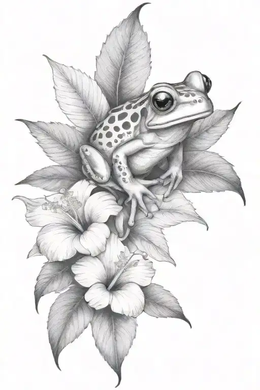 hibiscus frog leaves tattoo design idea