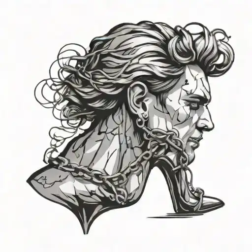 a man's silhouette wearing a chained red high heels earring tattoo design idea