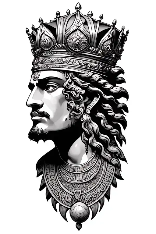 Short sleeve Crowns Royal King Mansa Musa Ankh Eye of horace Rising phoenix medusa Royalty garb Orbs half man half machi tattoo design idea