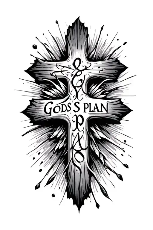 cross with words Gods Plan tattoo design idea