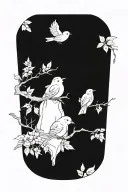 three little  birds on branch one flying back   tattoo design idea