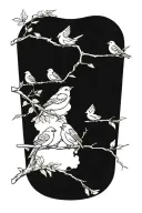 three little  birds on branch one flying back   tattoo design idea