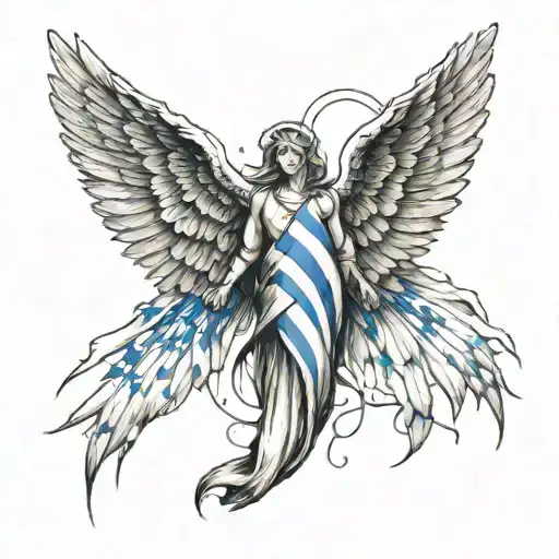 blue line flag angel wings tattoo design idea