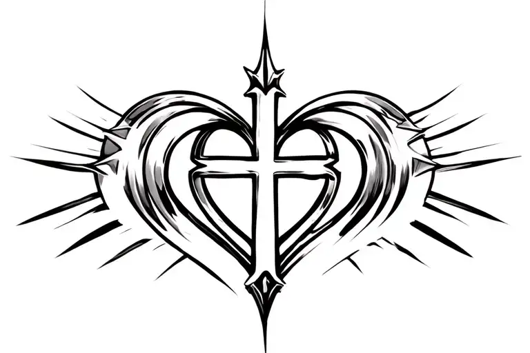 chrome heart cross surrounded tattoo design idea