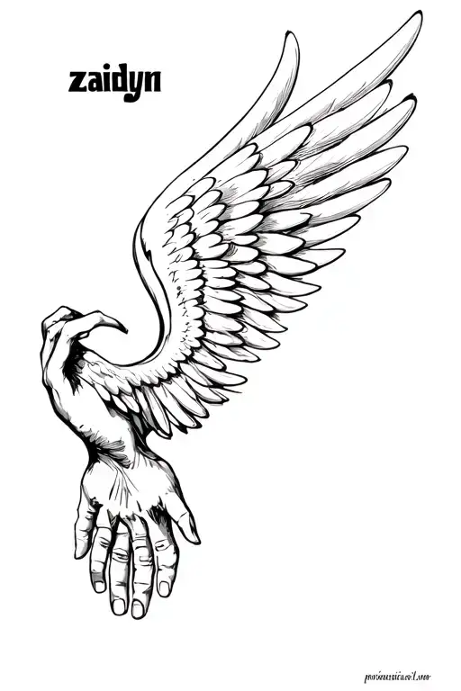 "zaidyn" memorial tattoo for my baby boy with hand prints and wings tattoo design idea