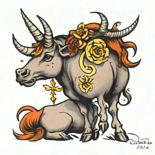 tribute to deceased little sister signed astrological Taurus, with unicorn tattoo design idea