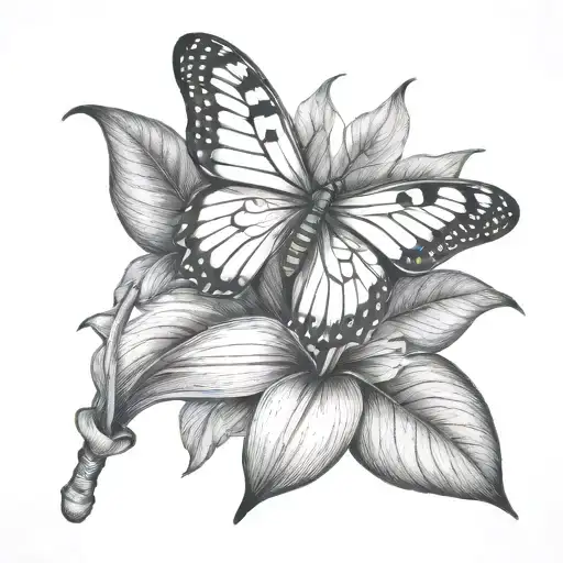 butterfly snake arum lilly tattoo design idea