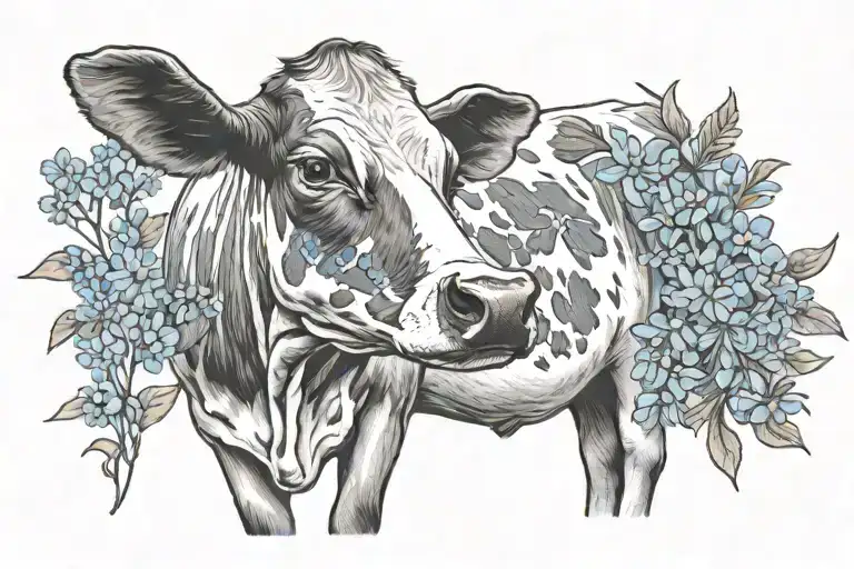 Cow holding bluebonnet tattoo design idea