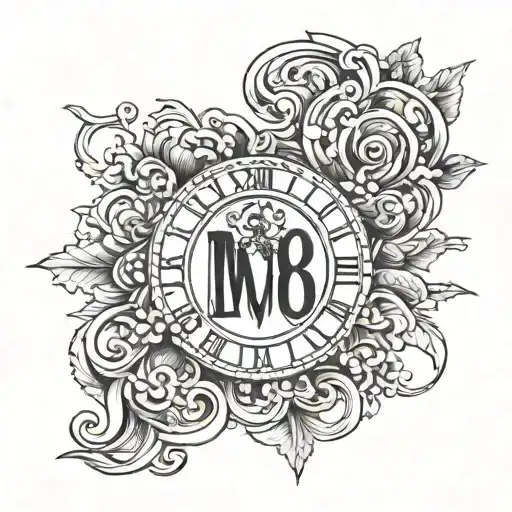 Date 12 03 2006 roman numeral, underneath write 2:24 PM in script tattoo design idea