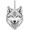 symbols: wisdom, balance, happiness, personal knowledge a key to unlock inner strength, wolf, Scorpio, harmony, abundanc tattoo design idea