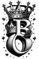 kings crown with a smaller queens crown surrounded with hearts and stars with A capital letter B and a capital letter C tattoo design idea
