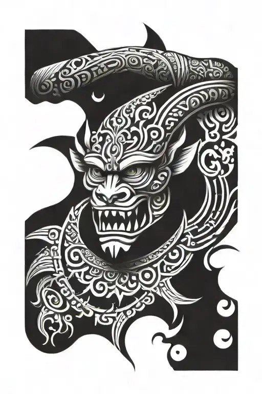 bali barong sleeve tattoo design idea