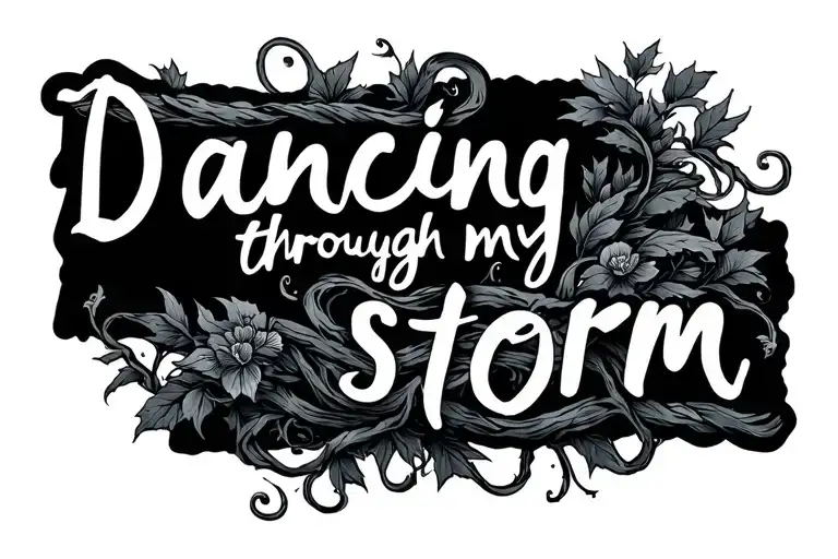Dancing through my storm quote with vines wrapped loosely tattoo design idea