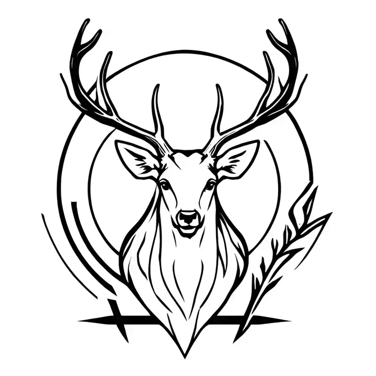 A simple and modern deer head and a sword tattoo design idea