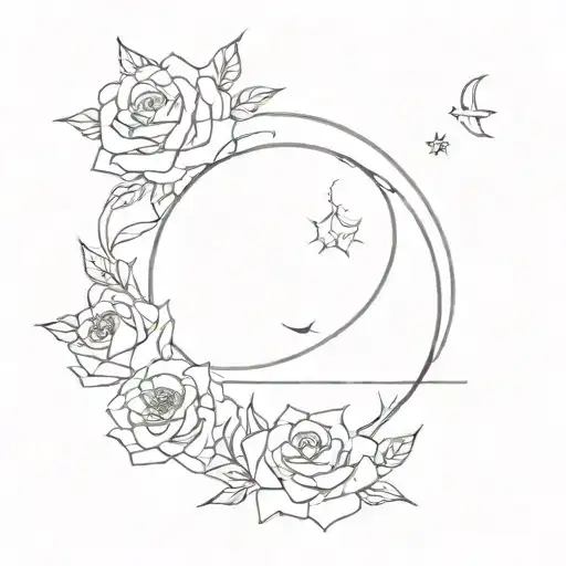rose, gypsophila, sun, moon love you tattoo design idea