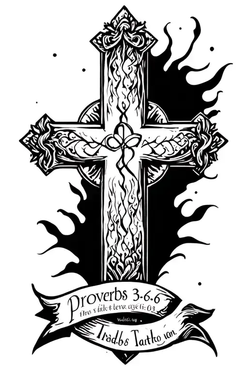 cross tattoo that has Proverbs 3:5-6 written along it  tattoo design idea