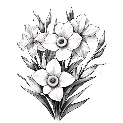 Daffodil Daisy Gladiolus SweetPea Narcissus Jonquil flowers tattoo design idea