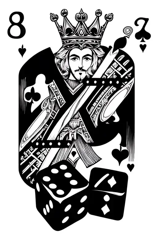 King of hearts , 8 of hearts , 2 dice with 4 on each side  tattoo design idea
