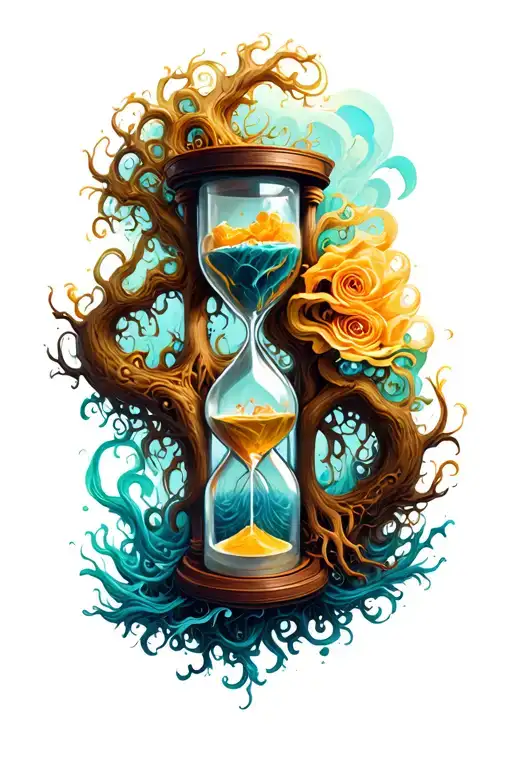yggdrasil hourglass filled with swirling tattoo design idea
