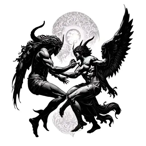 angel and devil fighting each other tattoo design idea