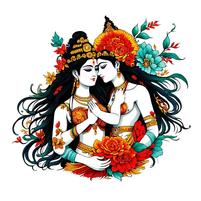 Shiva Parvati Romantic hug tattoo design idea