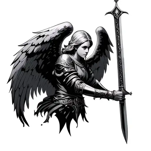 warrior angel holding a sword tattoo design idea