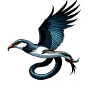 white snake bird flying tattoo design idea