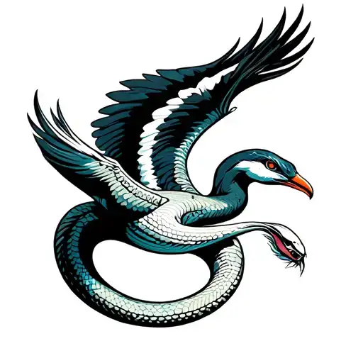 white snake bird flying tattoo design idea