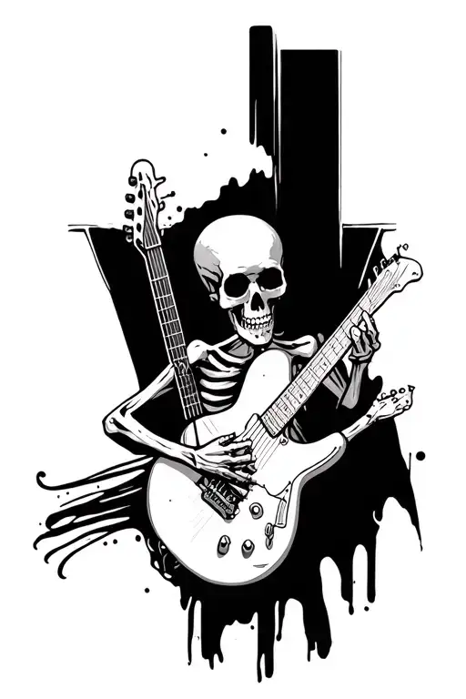 skeleton playing guitar tattoo design idea