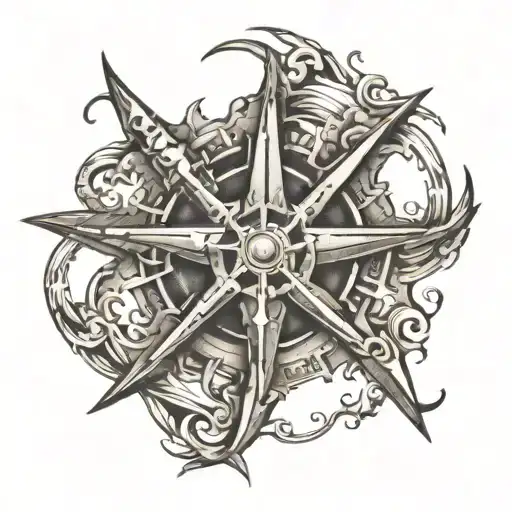 detailed shuriken with 6 points and lightning emerging from it tattoo design idea