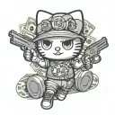 gang member Hello Kitty with guns and money  tattoo design idea