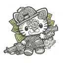 gang member Hello Kitty with guns and money  tattoo design idea