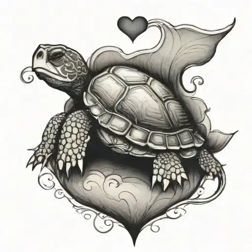 A serene tattoo of a turtle carrying a heart on its shell, symbolizing the client's enduring love and strength in their marriage tattoo design idea