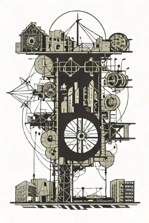 Balance and Creativity Civil Engineer and buildings with neo tradional patterns new school and trash polka  tattoo design idea