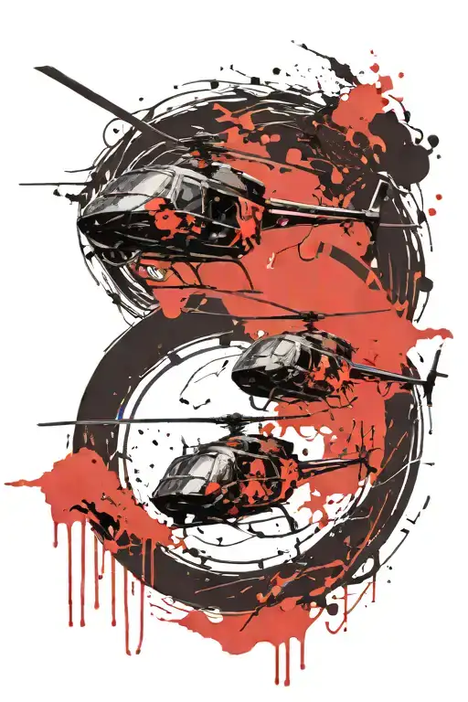 2 helicopters flying in a circle. inside of a yin-yang style tattoo design idea