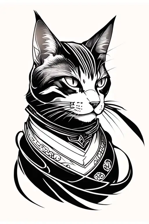 oriental samurai Warrior cat tattoo design idea