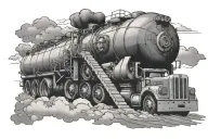 18 wheeler tank going up stairway leading to heaven tattoo design idea