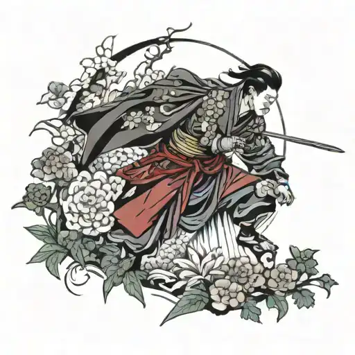 warrior in a garden tattoo design idea