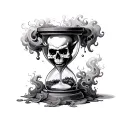 skull hourglass filled with swirling smoke evil jester faces tattoo design idea