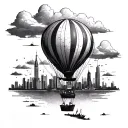 A whimsical design of a hot air balloon floating above the Singapore skyline, representing the joy of travel and adventure tattoo design idea