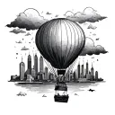 A whimsical design of a hot air balloon floating above the Singapore skyline, representing the joy of travel and adventure tattoo design idea