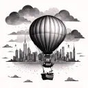 A whimsical design of a hot air balloon floating above the Singapore skyline, representing the joy of travel and adventure tattoo design idea
