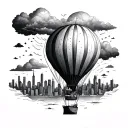 A whimsical design of a hot air balloon floating above the Singapore skyline, representing the joy of travel and adventure tattoo design idea