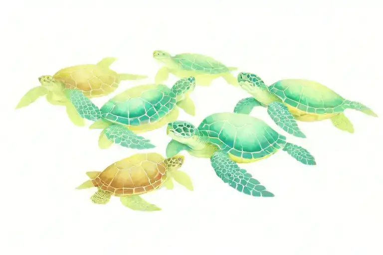 family of 3 sea turtle swimming tattoo design idea