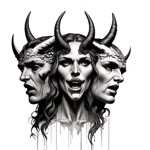 devil and angels faces tattoo design idea