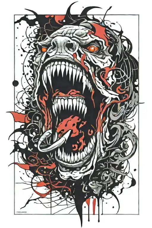 DEMON MOUTH OPEN WITH BLACK FLAMES tattoo design idea