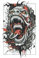 DEMON MOUTH OPEN WITH BLACK FLAMES tattoo design idea