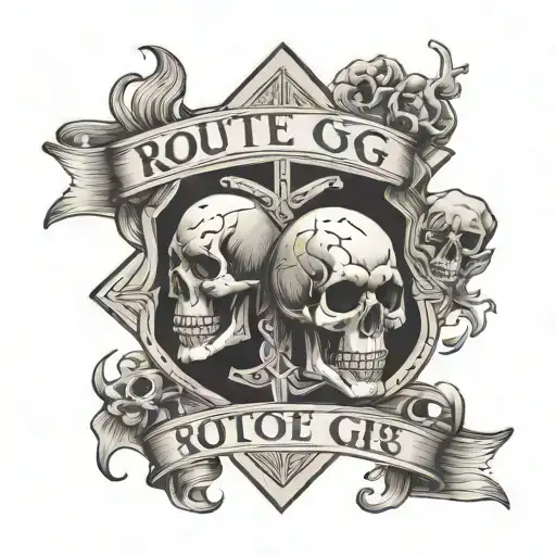 route 66 sign skulls tarot carde tattoo design idea
